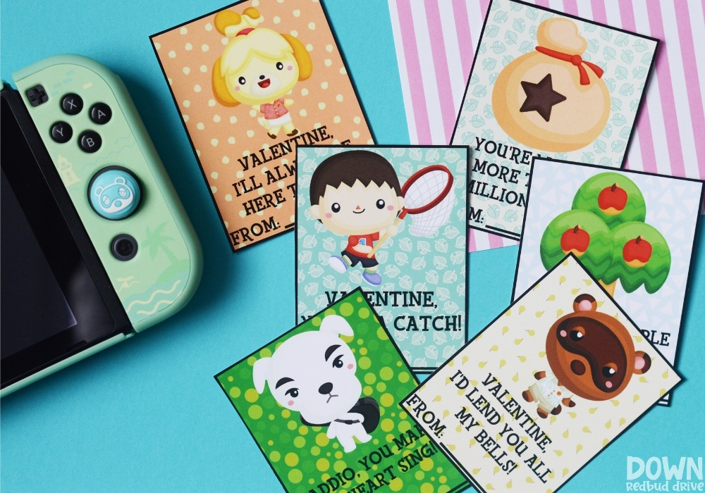 animal-crossing-valentines-wide-2 The free printable Animal Crossing valentines with a gaming console next to them.