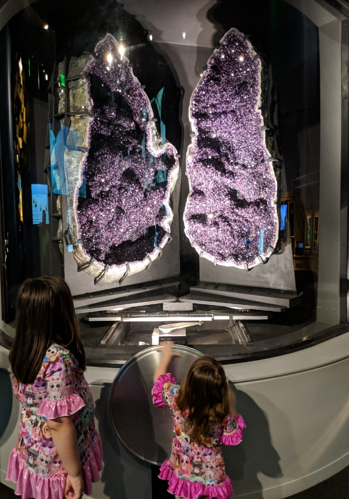 giant amethyst geode inside the perot museum of nature and science