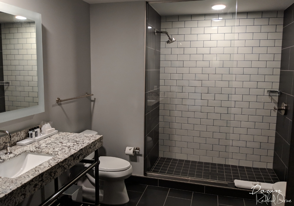 bathroom in the cambria downtown dallas