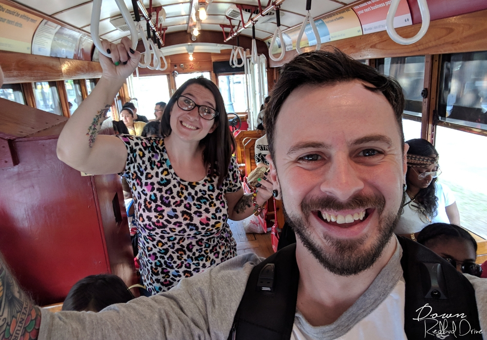 riding the m-line trolley in downtown dallas