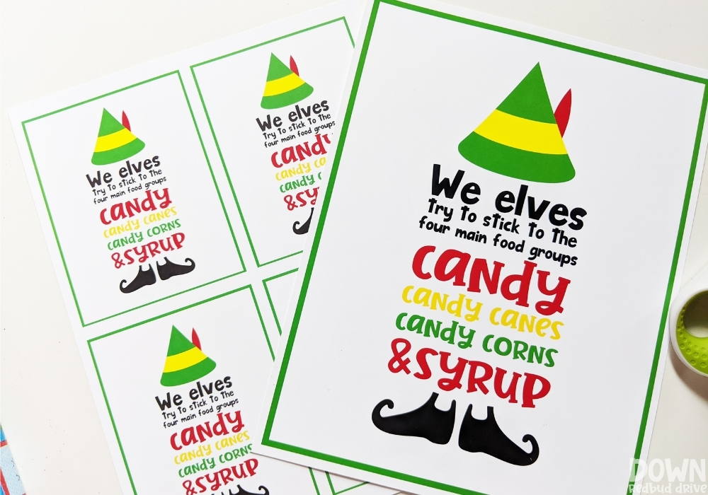 elf-food-groups-gift-idea-wide-2 Elf good group printables that say, "We elves try to stick to the four main food groups: candy, candy canes, candy corns & syrup."