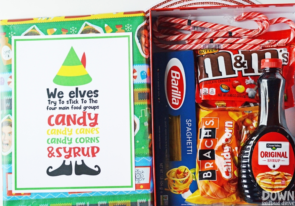elf-food-groups-gift-idea-wide-6 The gift box full of elf food with the elf printable on the lid.
